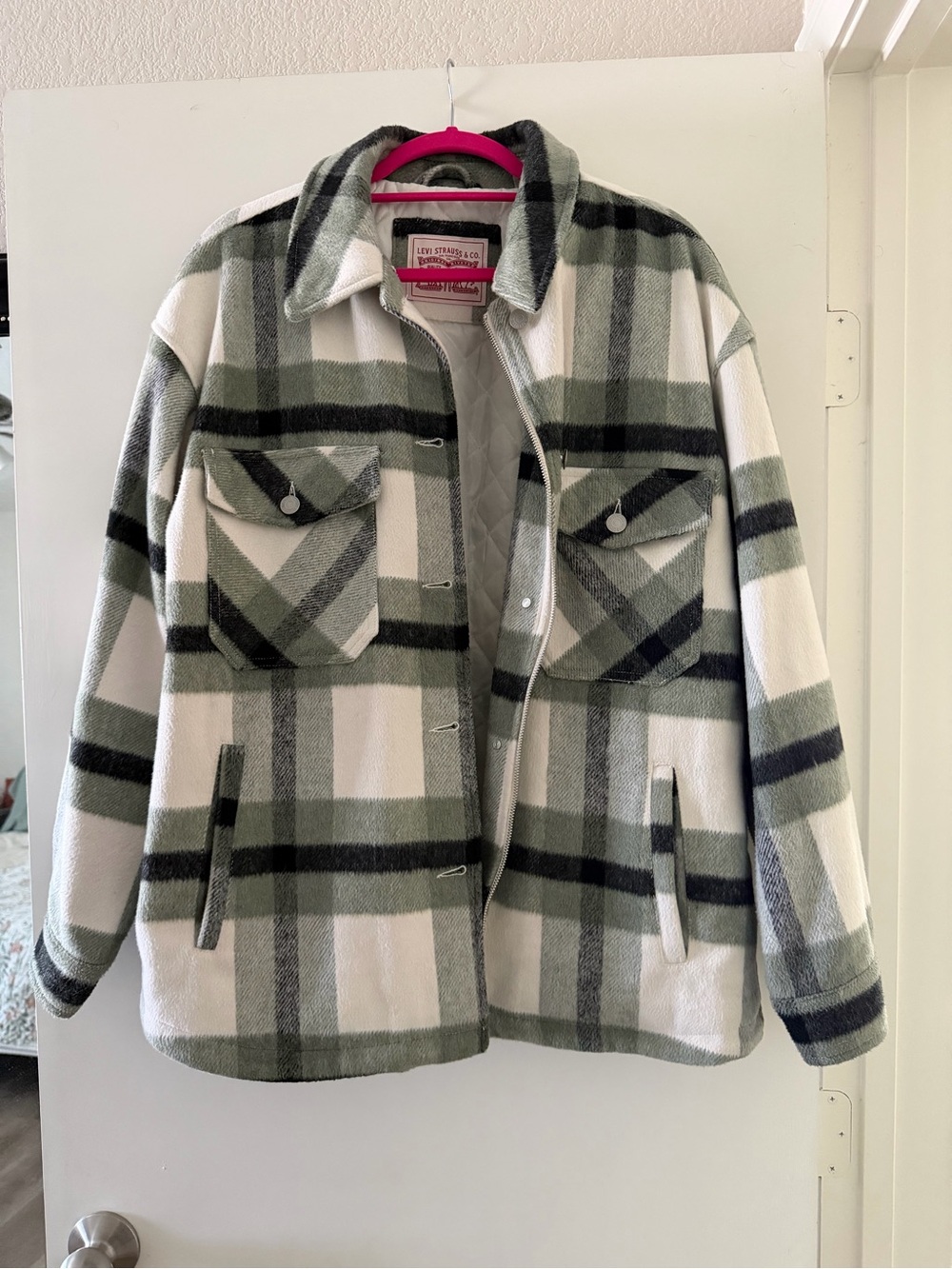 Levi's Olive and White Plaid Utility Shacket